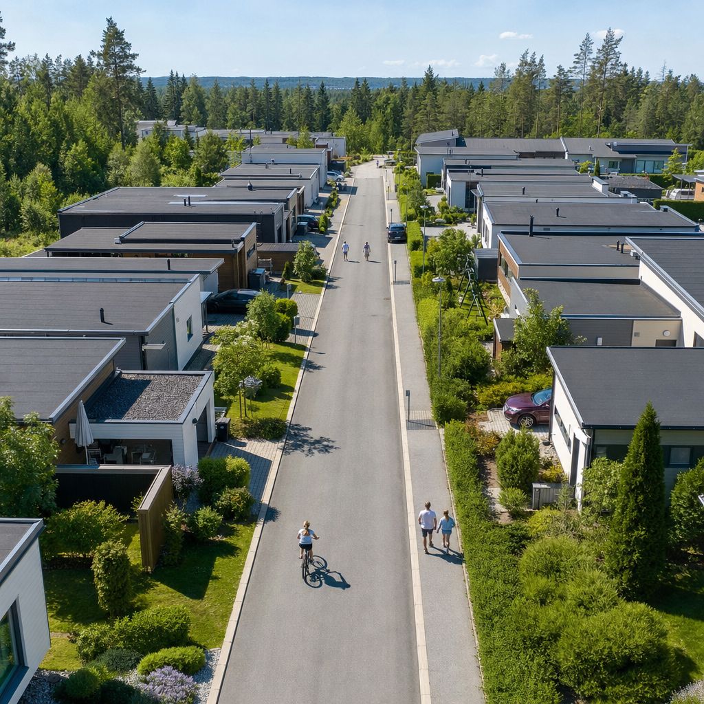 Aerial summer view of a residential street